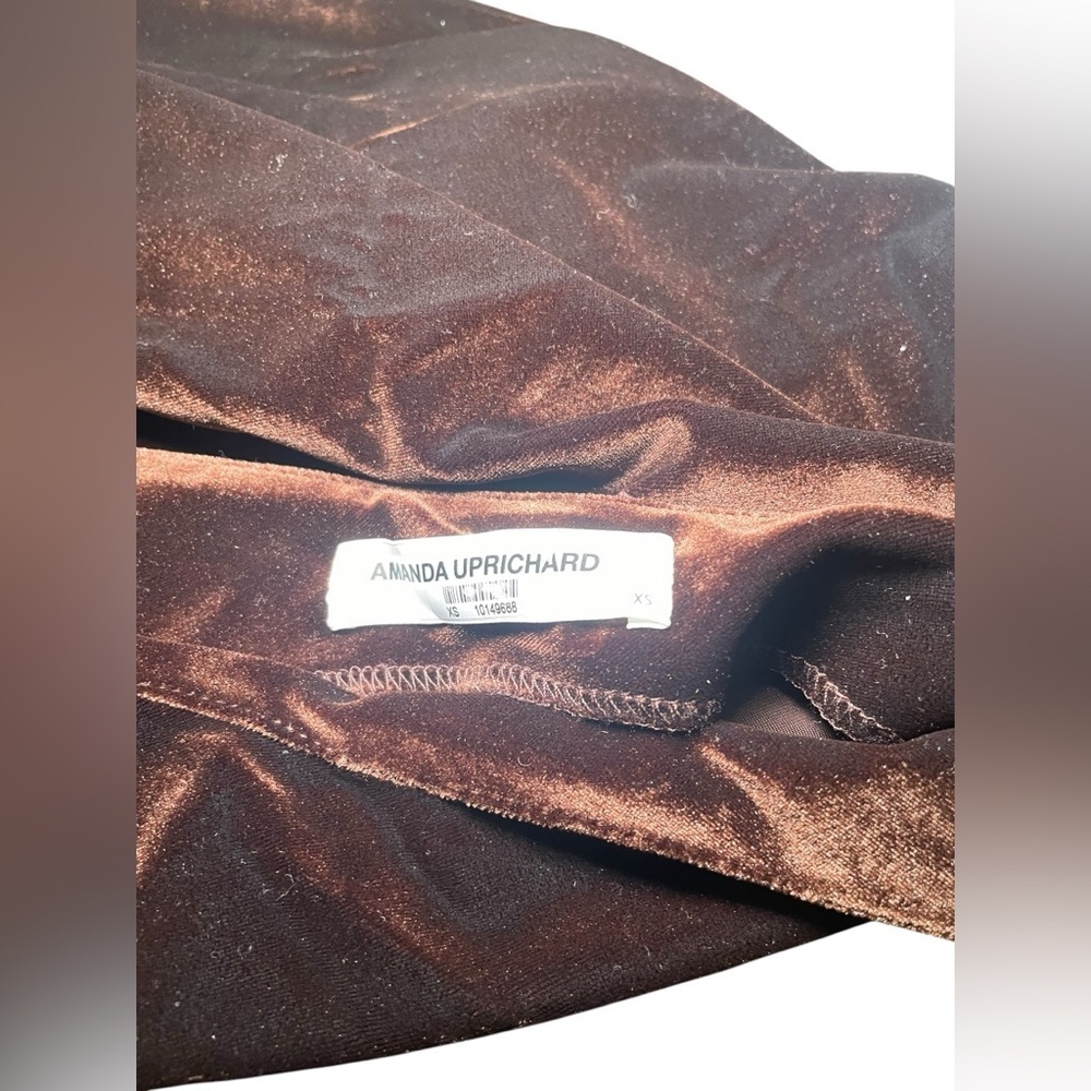 Amanda Uprichard Ania Brown Velvet One Shoulder Top XS Asymmetrical Ruched - Picture 8 of 8